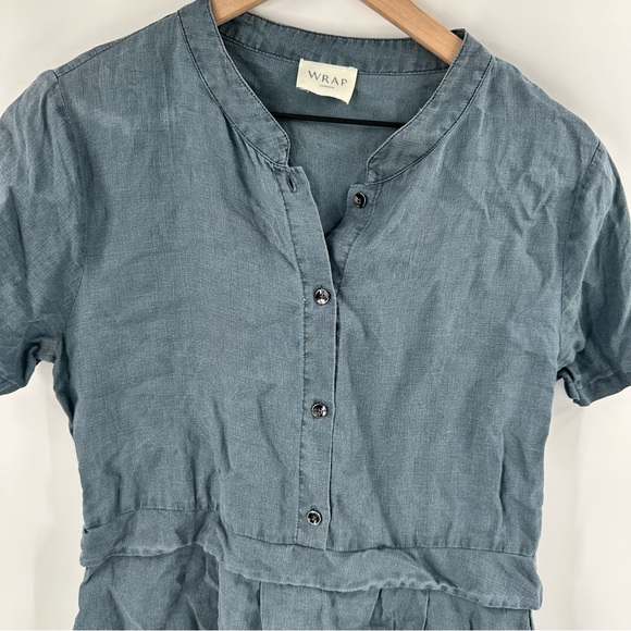 Wrap London Linen Shirt Dress Button Knee Coastal Pockets Casual Blue Womens 10 - Picture 6 of 14